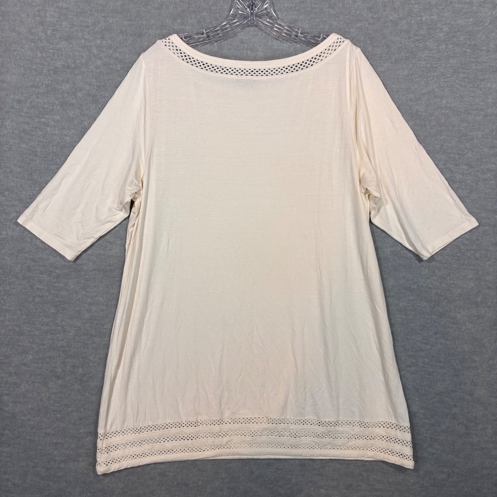 J. Jill Wearever Cream Crochet Eyelet Trim Tunic Top Large KTP056341 - Picture 2 of 7